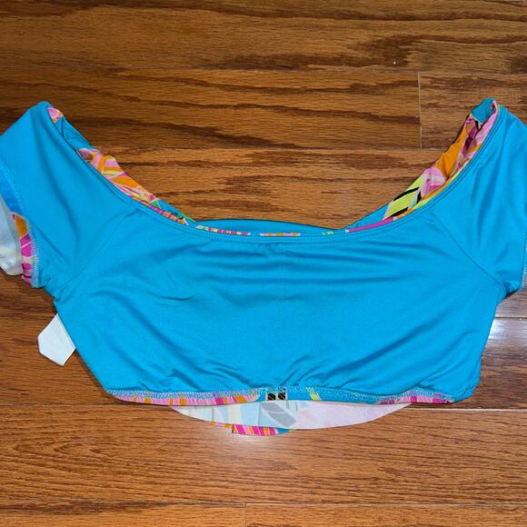 Trina Turk Poppy Floral Ruffled Bandeau Bikini Top Size 8 - Picture 6 of 12